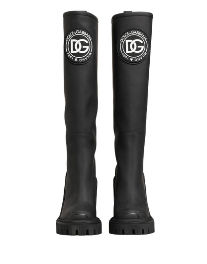 Dolce & Gabbana Black Rubberised Leather High Boots Shoes