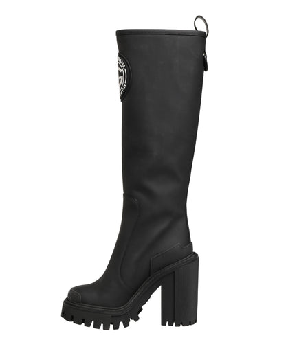 Dolce & Gabbana Black Rubberised Leather High Boots Shoes