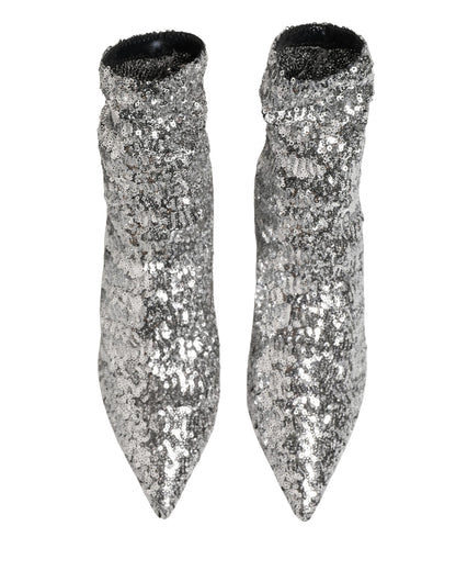Dolce & Gabbana Women's Polyester & Calf Leather Ankle Mid-Calf Short Boots - Silver
