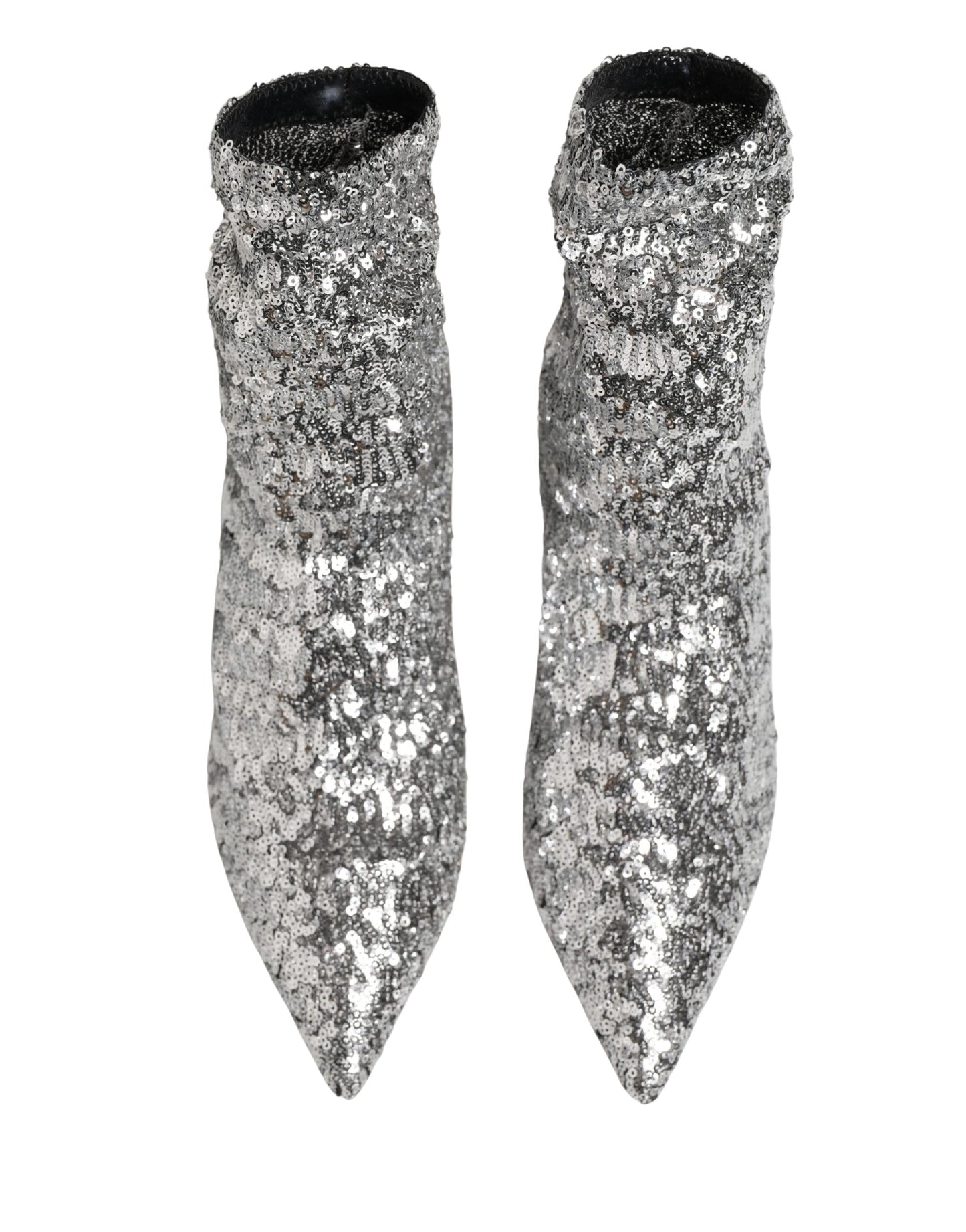Dolce & Gabbana Silver Sequined Short Boots Stretch Shoes