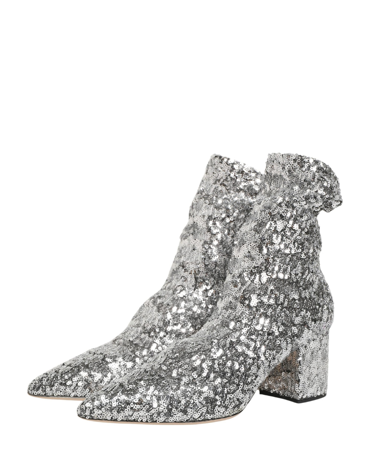 Dolce & Gabbana Women's Polyester & Calf Leather Ankle Mid-Calf Short Boots - Silver