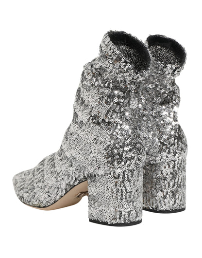 Dolce & Gabbana Women's Polyester & Calf Leather Ankle Mid-Calf Short Boots - Silver