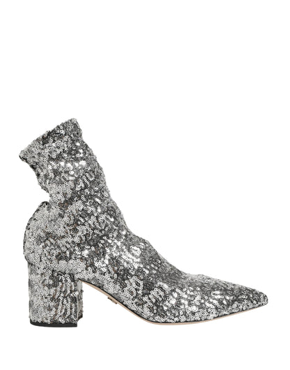 Dolce & Gabbana Women's Polyester & Calf Leather Ankle Mid-Calf Short Boots - Silver