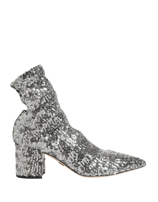 Dolce & Gabbana Women's Polyester & Calf Leather Ankle Mid-Calf Short Boots - Silver