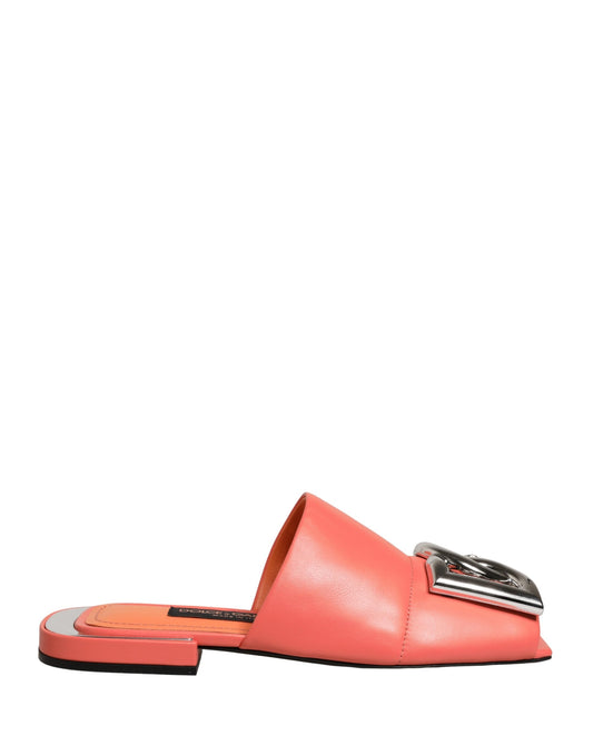 Dolce & Gabbana Women's Goat & Lamb Leather Sliders Sandals Flat Shoes - Orange Silver