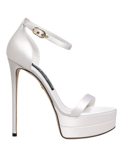 Dolce & Gabbana Women's Leather Platform Stiletto Ankle Strap Sandals - White