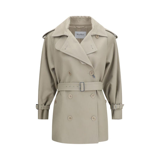 Trench Coat by Max Mara for women in cotton beige & sand features an dramatic silhouette, perfectly showcasing the elegant shirt-collar neckline and sophisticated pockets for a truly dramatic aesthetic.