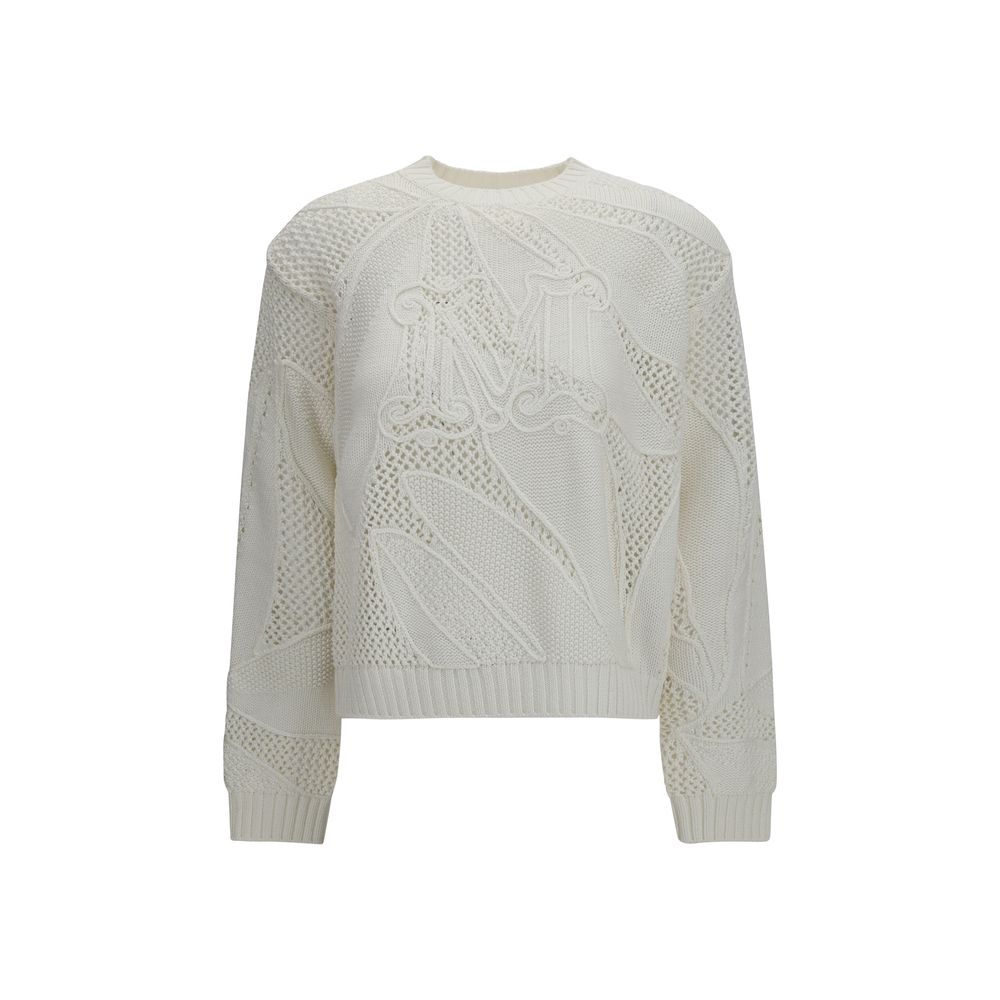 Sweatshirt by Max Mara for women in cotton white & patterned presents a smart casual silhouette, featuring a smart casual and long-sleeve for a sophisticated look.