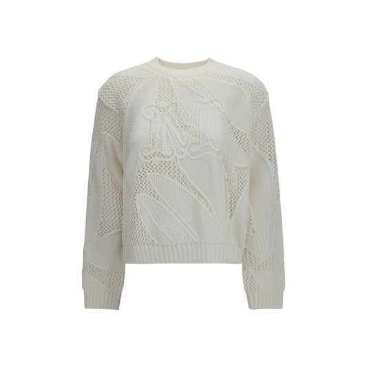 Sweatshirt by Max Mara for women in cotton white & patterned presents a smart casual silhouette, featuring a smart casual and long-sleeve for a sophisticated look.