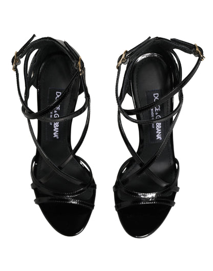 Dolce & Gabbana Black Leather Stiletto Heel Sandals Shoes