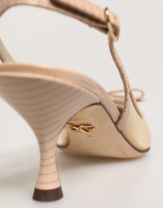 Dolce & Gabbana Beige Lori Mesh Leather Slingback Sandals Shoes