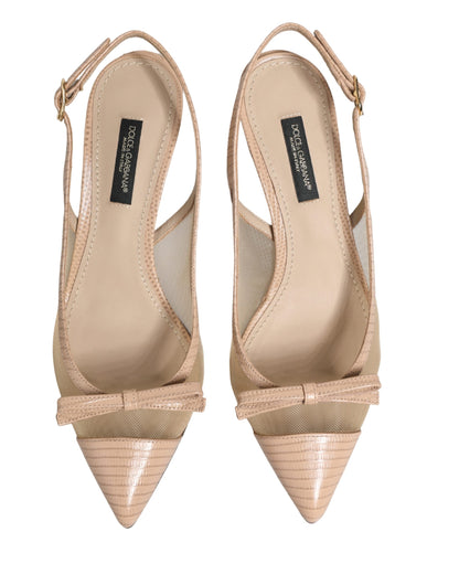 Dolce & Gabbana Beige Lori Mesh Leather Slingback Sandals Shoes