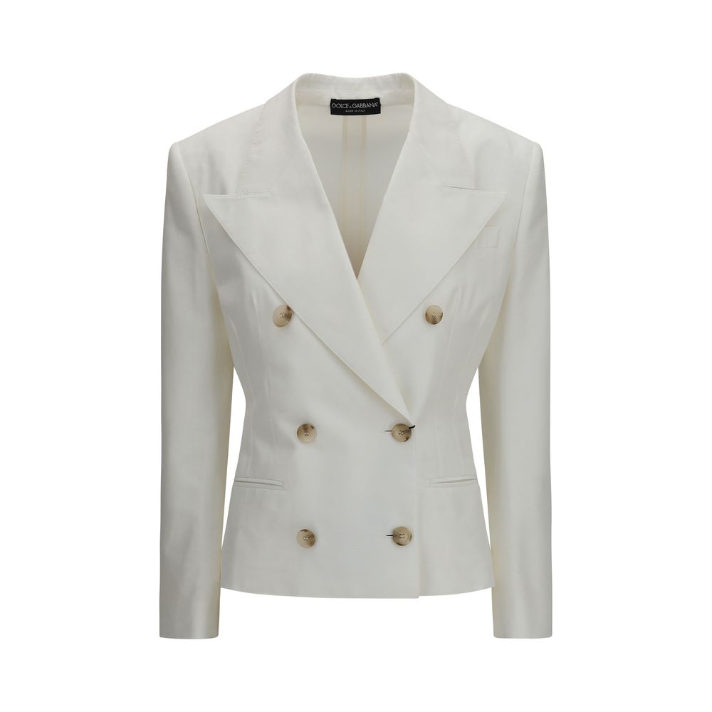 Blazer by Dolce & Gabbana for women in cotton & silk white presents a distinguished silhouette, detailed with a distinguished and distinctive for a truly sophisticated finish.