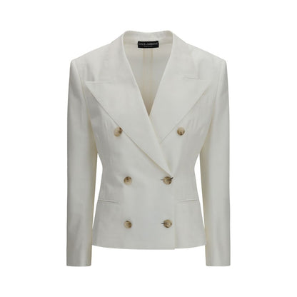 Blazer by Dolce & Gabbana for women in cotton & silk white presents a distinguished silhouette, detailed with a distinguished and distinctive for a truly sophisticated finish.