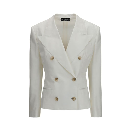 Blazer by Dolce & Gabbana for women in cotton & silk white presents a distinguished silhouette, detailed with a distinguished and distinctive for a truly sophisticated finish.