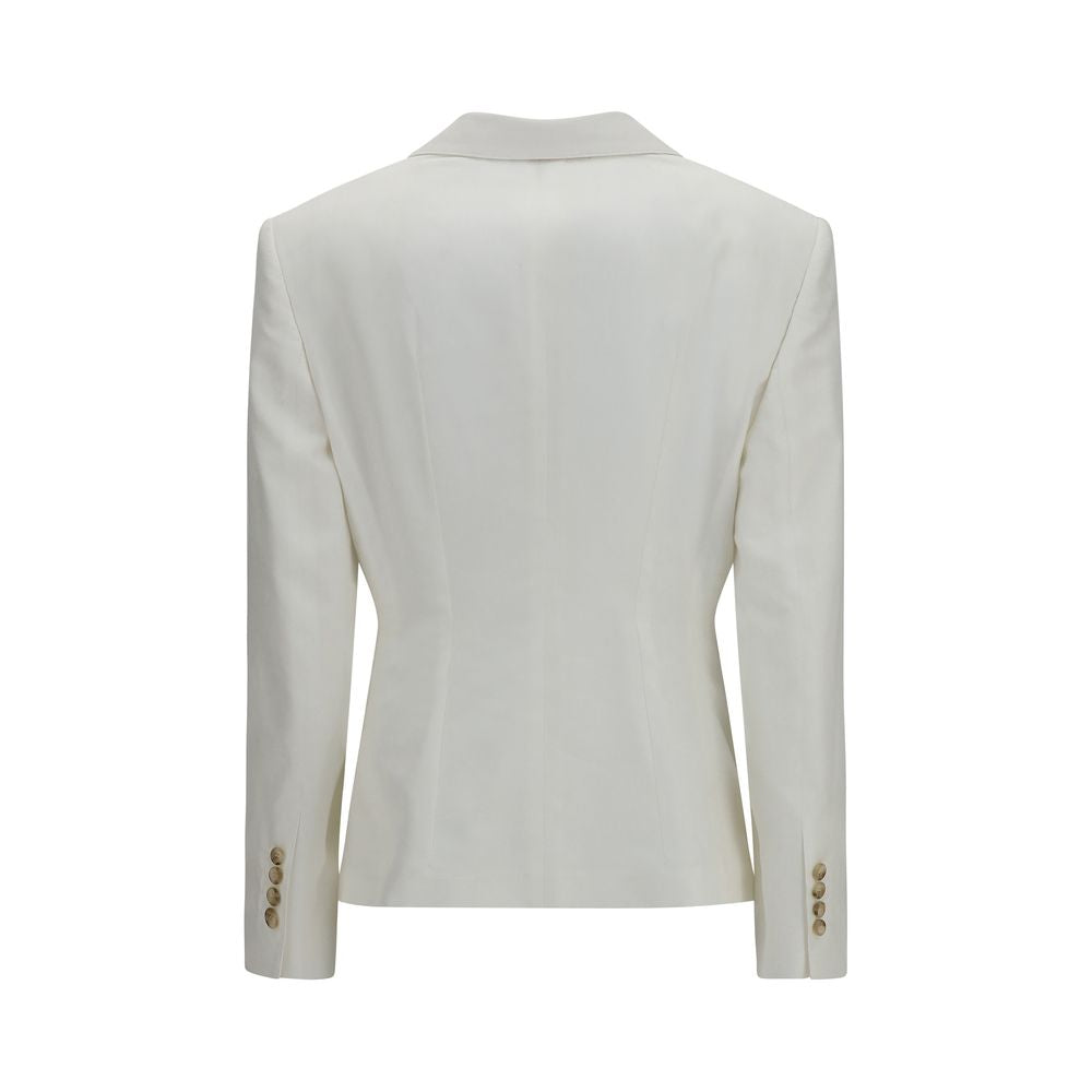 Blazer by Dolce & Gabbana for women in cotton & silk white showcases a discerning silhouette, elegantly detailed with a sophisticated and premium for a truly discerning finish.