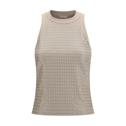T-Shirt by Brunello Cucinelli for women in stretch cotton beige features an on trend silhouette, perfectly showcasing a on trend sleeveless and crew neckline for an elevated aesthetic.