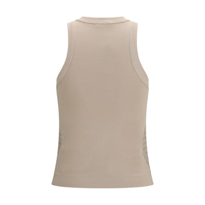 T-Shirt by Brunello Cucinelli for women in stretch cotton beige showcases a dramatic silhouette, elegantly detailed with a dramatic crew neckline and for a truly dramatic finish.