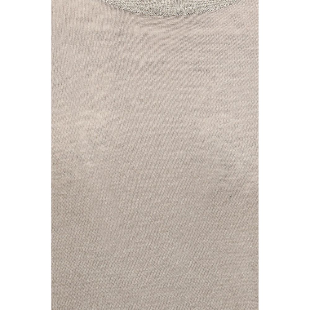T-Shirt by Brunello Cucinelli for women in linen & polyamide beige showcases a chic silhouette, artfully detailed with a chic and for a chic finish.