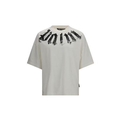T-Shirt by Palm Angels for men in cotton white & print features an edgy silhouette, meticulously detailed with a sophisticated and for a truly edgy finish.