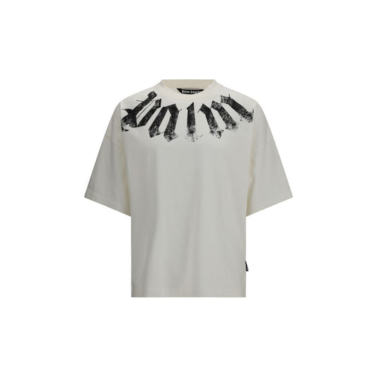 T-Shirt by Palm Angels for men in cotton white & print features an edgy silhouette, meticulously detailed with a sophisticated and for a truly edgy finish.