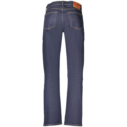 Jeans by Calvin Klein for men in stretch denim cotton blue presents a refined pantology silhouette, artfully defined by a refined pantology straight-leg, long, and a sophisticated .