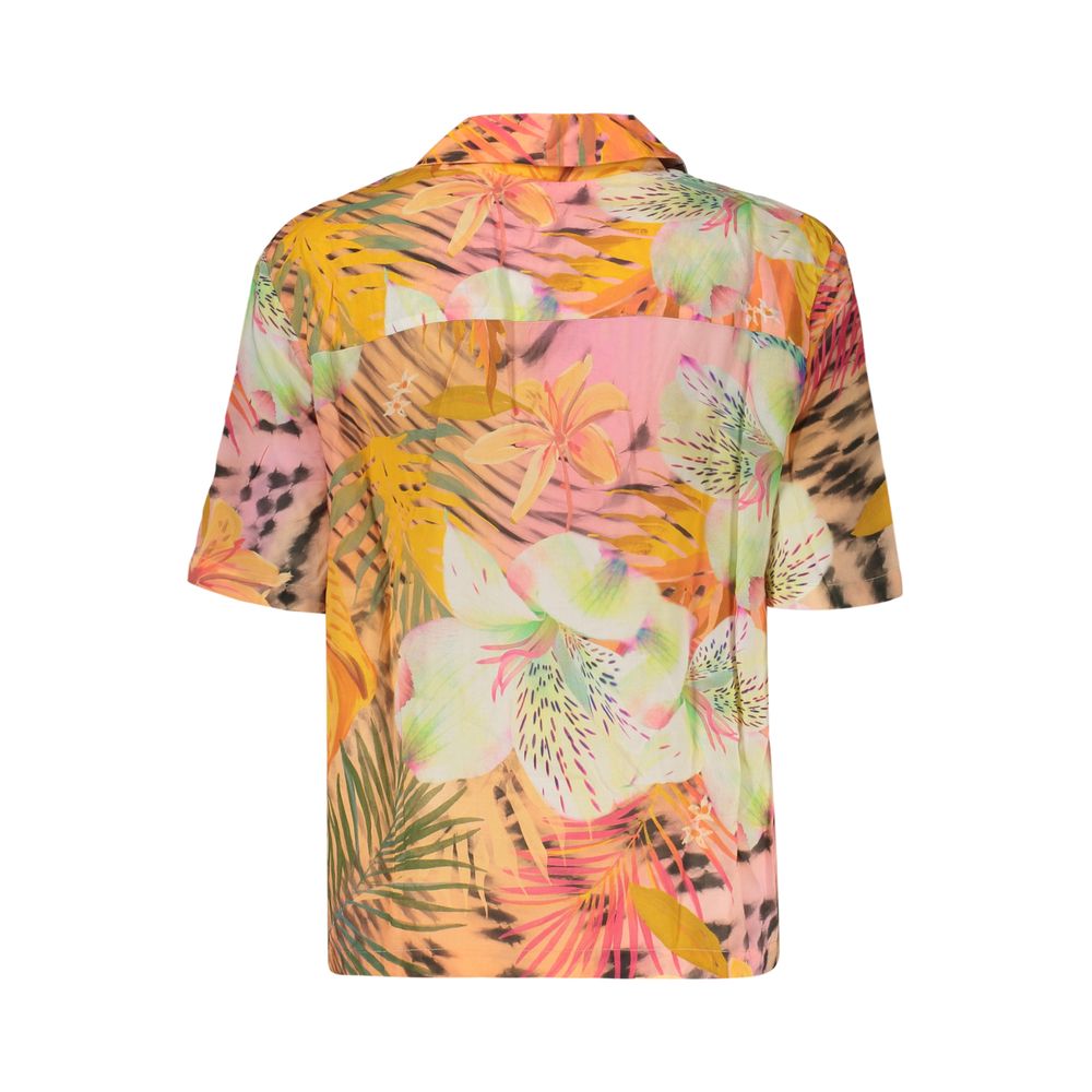 Shirt by Desigual for women in viscose orange & patterned showcases a sleek silhouette, elegantly detailed with a sleek and for a sleek finish.