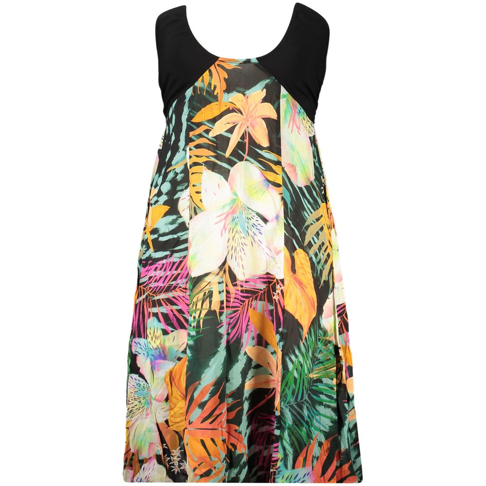 Dress by Desigual for women in viscose black & patterned features an sultry silhouette defined by a and sleeveless, falling to an sultry midi for a sultry look.