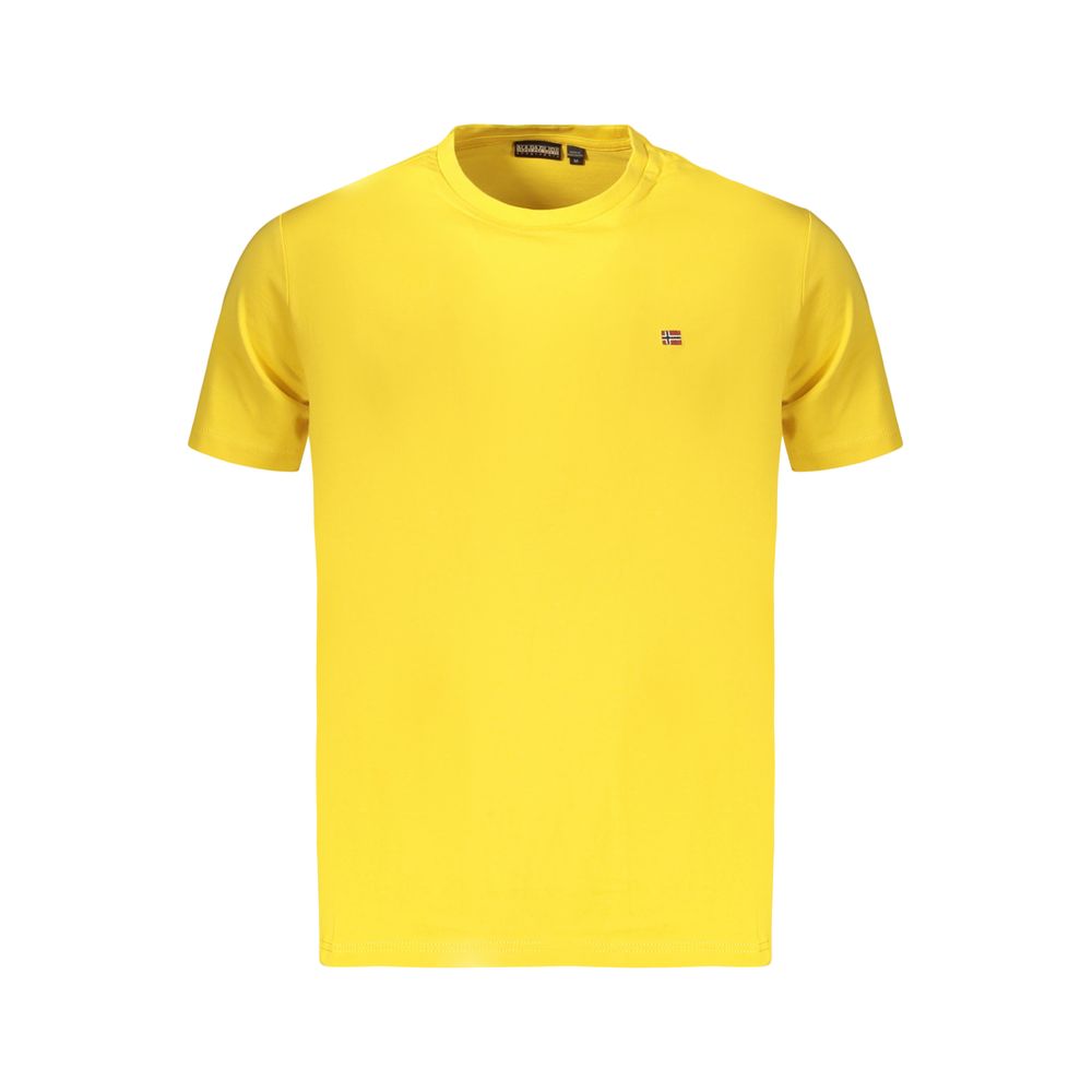 T-Shirt by Napapijri for men in cotton yellow showcases a fashionable silhouette, elegantly detailed with a fashionable and for a sophisticated, high-fashion look.