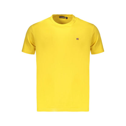 T-Shirt by Napapijri for men in cotton yellow showcases a fashionable silhouette, elegantly detailed with a fashionable and for a sophisticated, high-fashion look.