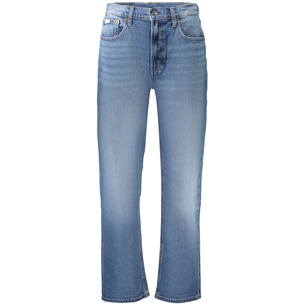 Jeans by Calvin Klein for women in stretch denim cotton blue features a refined silhouette with a refined tapered-leg, defined by a high rise and a refined long for a refined finish.