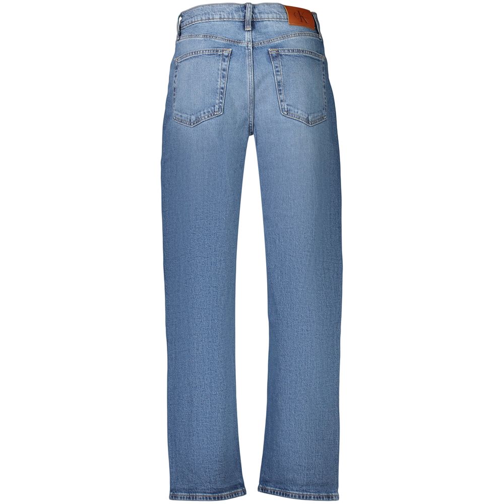 Jeans by Calvin Klein for women in stretch denim cotton blue presents a tailored silhouette, showcasing a tailored tapered-leg and long cut with a refined high rise for a truly tailored aesthetic.