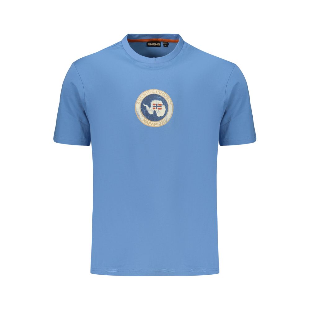 T-Shirt by Napapijri for men in cotton blue & print showcases a unassuming silhouette, artfully detailed with a refined crew neckline and unassuming for a sophisticated, contemporary look.