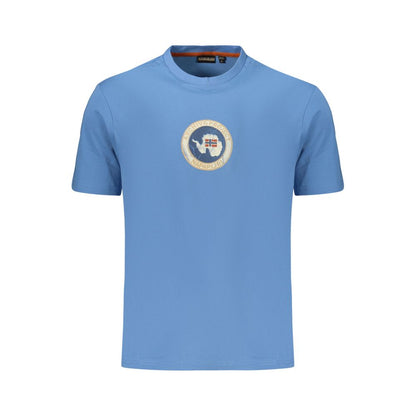 T-Shirt by Napapijri for men in cotton blue & print showcases a unassuming silhouette, artfully detailed with a refined crew neckline and unassuming for a sophisticated, contemporary look.