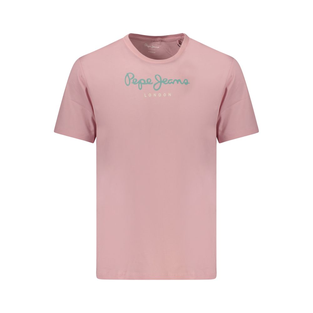 T-Shirt by Pepe Jeans for men in cotton pink & print showcases a chic silhouette, artfully detailed with a chic crew neckline and for a chic finish.