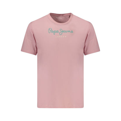 T-Shirt by Pepe Jeans for men in cotton pink & print showcases a chic silhouette, artfully detailed with a chic crew neckline and for a chic finish.