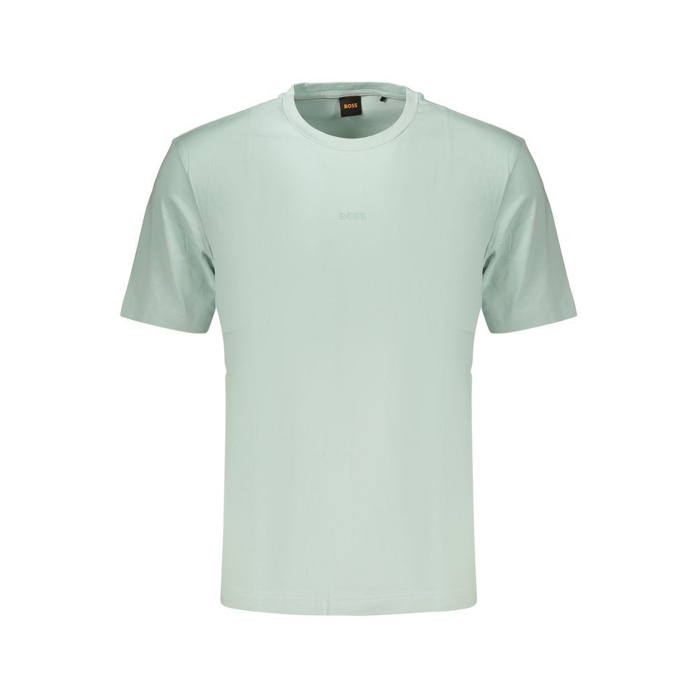 T-Shirt by Hugo Boss for men in stretch organic cotton green showcases a chic silhouette, artfully detailed with a chic crew neckline and for a chic finish.