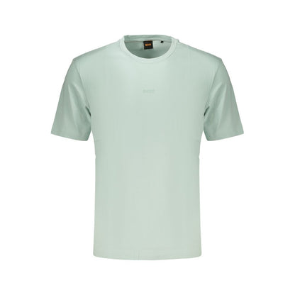 T-Shirt by Hugo Boss for men in stretch organic cotton green showcases a chic silhouette, artfully detailed with a chic crew neckline and for a chic finish.