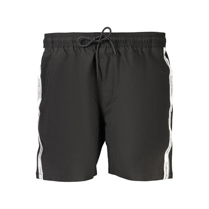 Swim Shorts by Calvin Klein for men in stretch polyester and black showcases a sinuous silhouette, expertly cut for a sinuous fit as part of the Men's Stretch Polyester Swim Shorts collection.