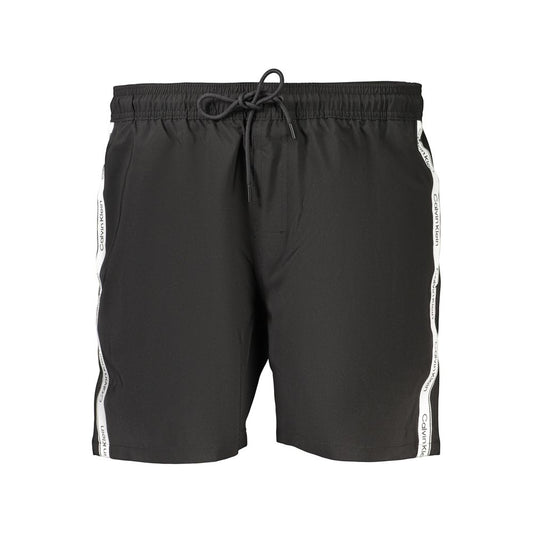 Swim Shorts by Calvin Klein for men in stretch polyester and black showcases a sinuous silhouette, expertly cut for a sinuous fit as part of the Men's Stretch Polyester Swim Shorts collection.