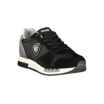 Athletic Sneakers by Blauer for men in polyester polyurethane leather black, gray & white features an architectural silhouette, showcasing the premium athletic style of the Men's Athletic Polyester Polyurethane Leather Sneakers with an architectural finish.