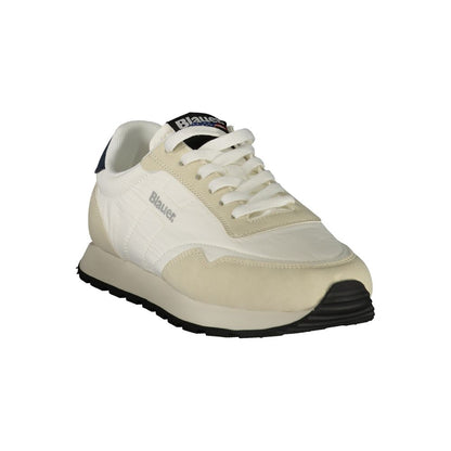 Athletic Sneakers by Blauer for men in polyester polyurethane leather black, blue, brown, white & signature features an architectural silhouette, showcasing the premium athletic style of the Men's Athletic Polyester Polyurethane Leather Sneakers with an architectural finish.