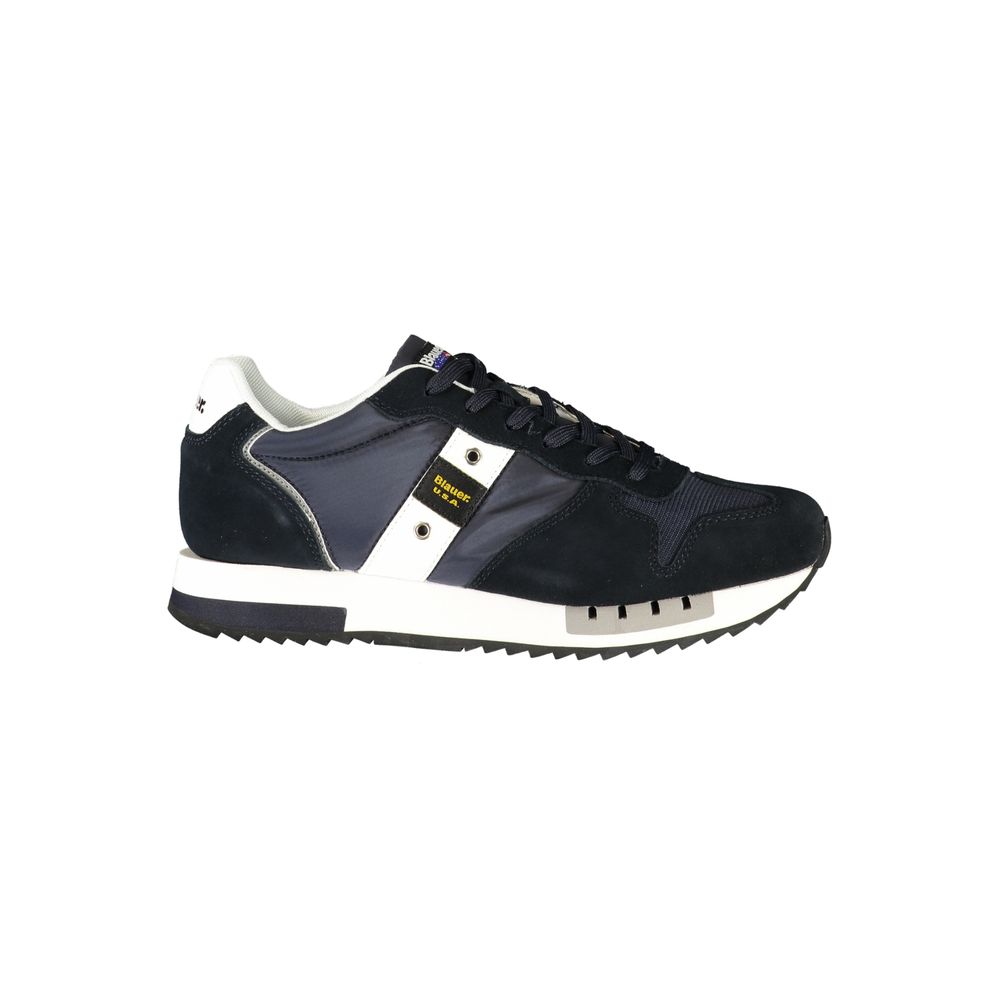 Athletic Sneakers by Blauer for men in polyester polyurethane leather blue & white showcases a architectural silhouette, artfully capturing the essence of the Men's Athletic Polyester Polyurethane Leather Sneakers with its signature architectural athletic style construction.