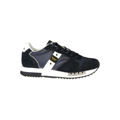 Athletic Sneakers by Blauer for men in polyester polyurethane leather blue & white showcases a architectural silhouette, artfully capturing the essence of the Men's Athletic Polyester Polyurethane Leather Sneakers with its signature architectural athletic style construction.