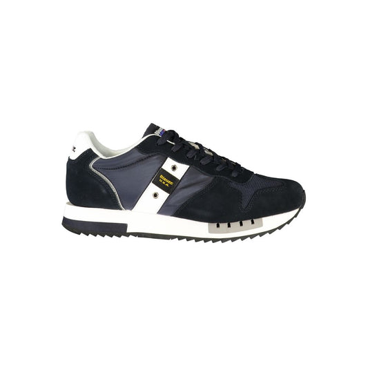 Athletic Sneakers by Blauer for men in polyester polyurethane leather blue & white showcases a architectural silhouette, artfully capturing the essence of the Men's Athletic Polyester Polyurethane Leather Sneakers with its signature architectural athletic style construction.
