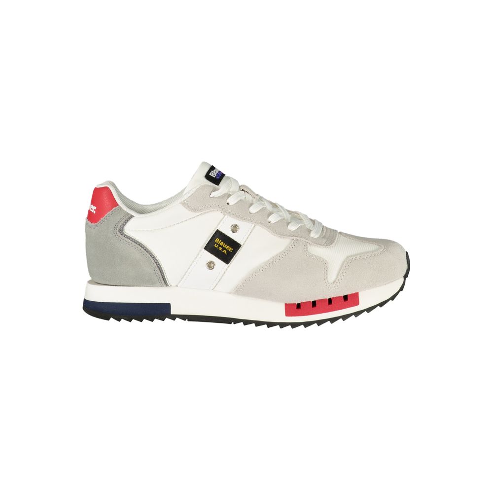 Athletic Sneakers by Blauer for men in polyester polyurethane leather blue, gray, red, white & signature showcases a architectural silhouette, artfully capturing the essence of the Men's Athletic Polyester Polyurethane Leather Sneakers with its signature architectural athletic style construction.
