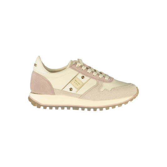 Athletic Sneakers by Blauer for women in polyester polyurethane leather beige presents a sleek silhouette, perfectly capturing the athletic style essence of Women's Athletic Polyester Polyurethane Leather Sneakers with its sleek design and premium finish.