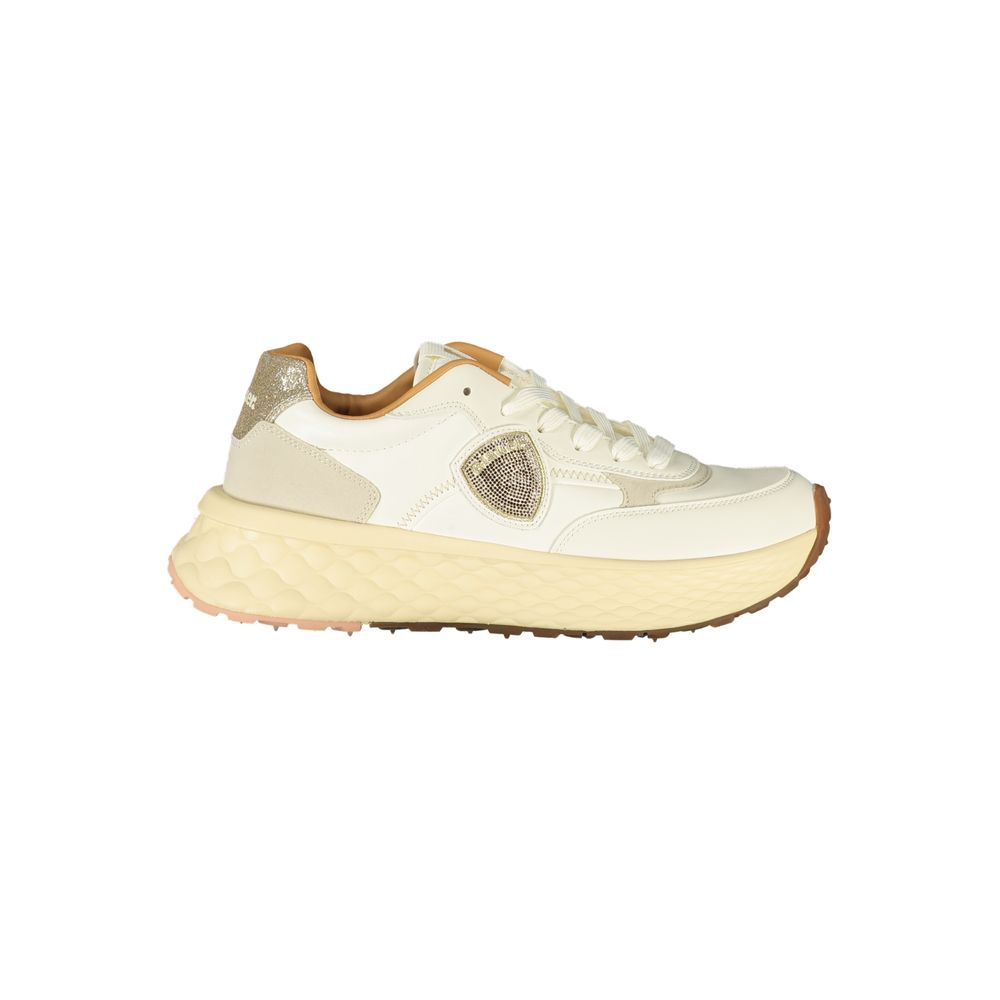 Athletic Sneakers by Blauer for women in polyester & polyurethane beige & gold features an stately silhouette, showcasing the signature athletic style of the Women's Athletic Polyester & Polyurethane Sneakers collection with a truly stately finish.