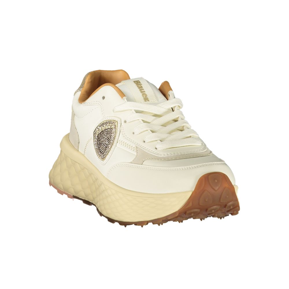 Athletic Sneakers by Blauer for women in polyester & polyurethane beige & gold features an architectural silhouette from the Women's Athletic Polyester & Polyurethane Sneakers collection, showcasing a architectural athletic style for a architectural look.