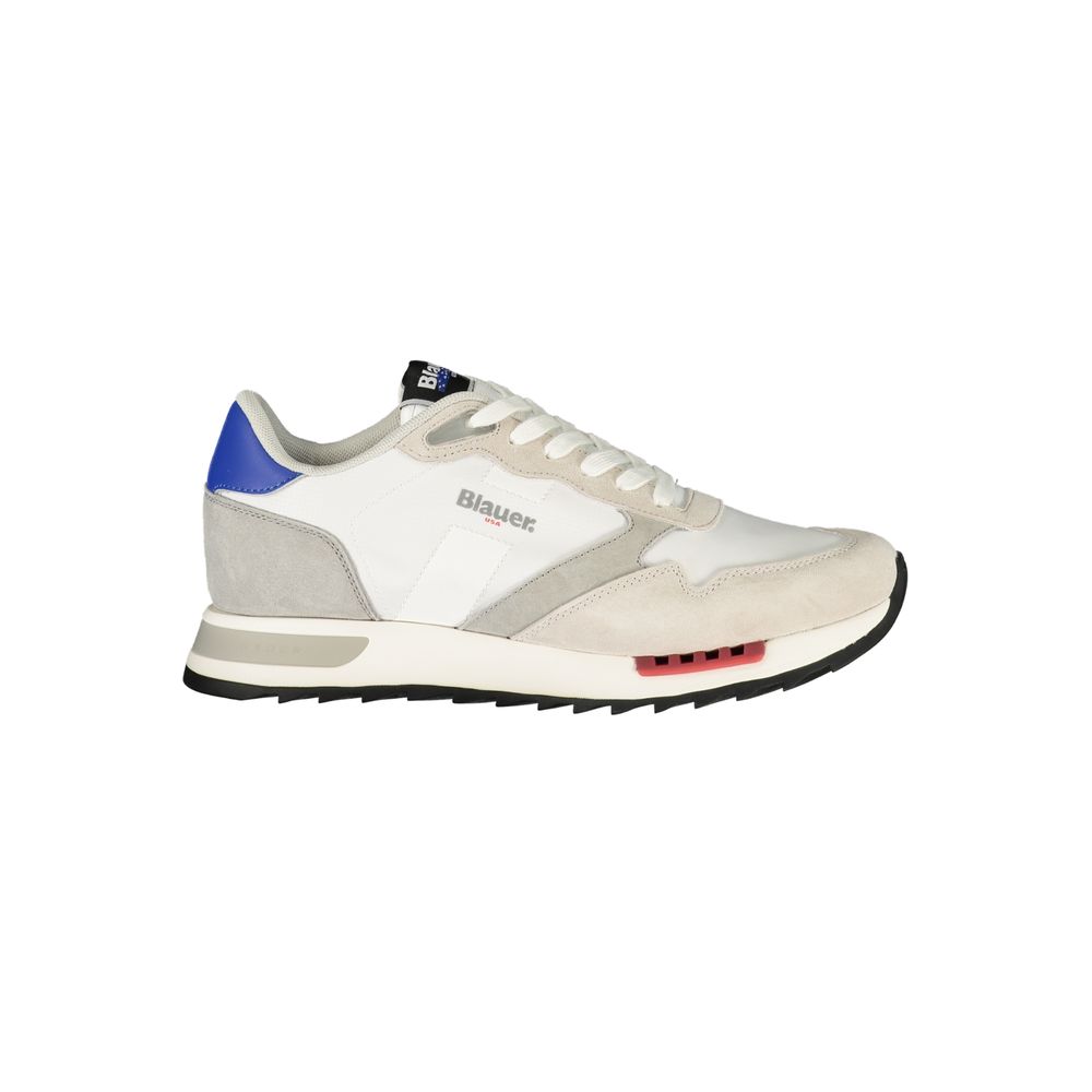 Athletic Sneakers by Blauer for men in polyester & polyurethane blue, gray & white presents a sleek silhouette, perfectly capturing the athletic style essence of Aren Men's Athletic Polyester & Polyurethane Sneakers with its sleek design and premium finish.